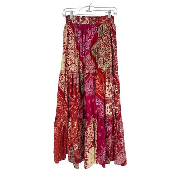 Polo Ralph Lauren Bandana Print tie front maxi skirt with pockets red mulit SZ 8 - Picture 1 of 4